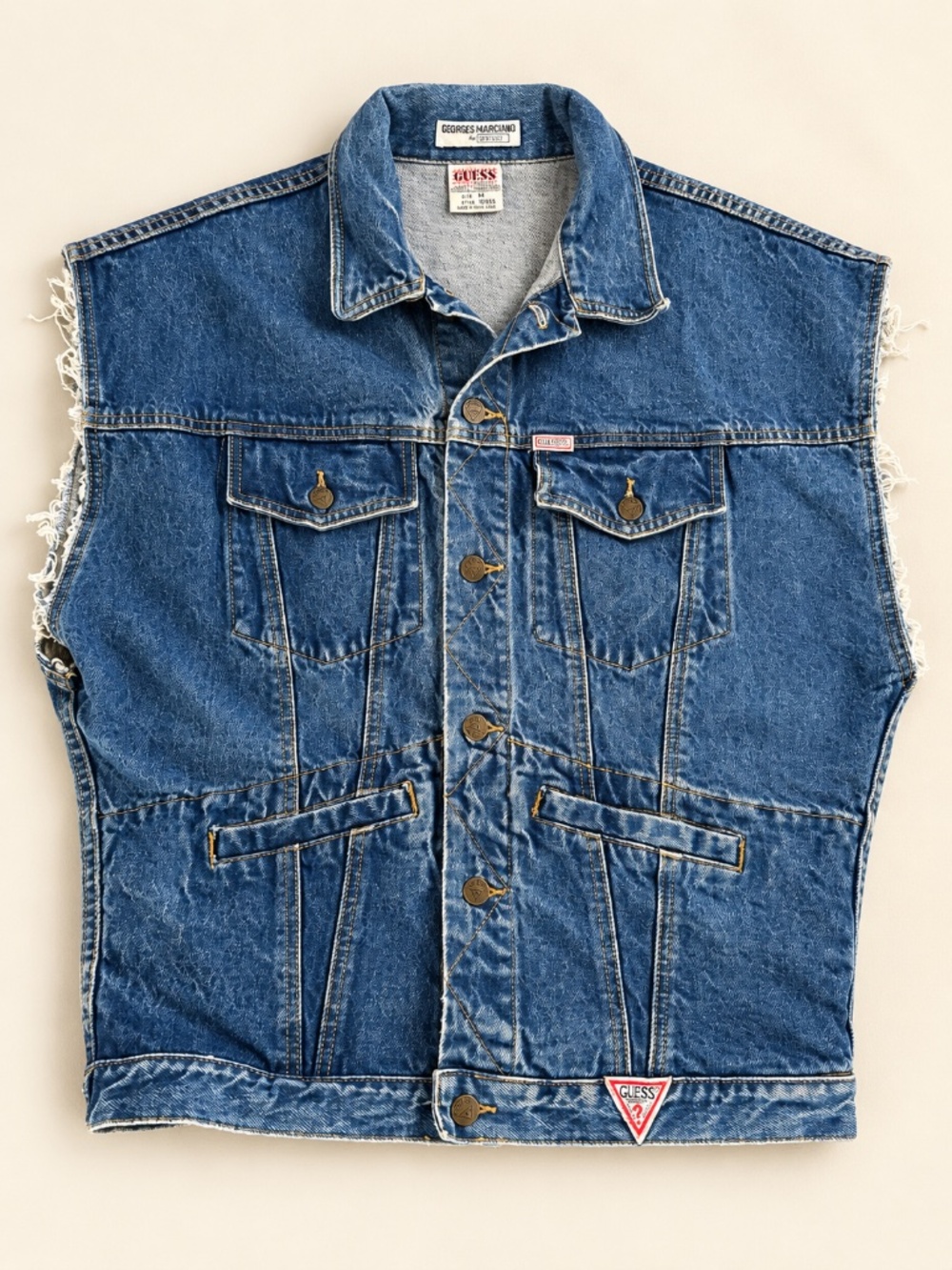 Vintage 80s/90s GUESS by Georges Marciano Men's Frayed Denim Vest Size M